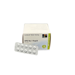 Lovibond® Water Testing – DPD No. 1 Rapid Tabletten zur Wasseranalyse. Abgebildet ist eine weiße Verpackung mit Lovibond-Logo und grünem Seitenetikett ‚100% boric acid free‘. Davor liegt ein Blisterstreifen mit 10 Tabletten, freigestellt auf transparentem Hintergrund.