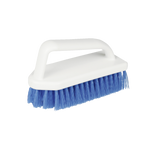 Handreinigungsbürste mit weißem Kunststoffgriff und kräftigen blauen Borsten. Die Bürste ist freigestellt auf transparentem Hintergrund dargestellt.