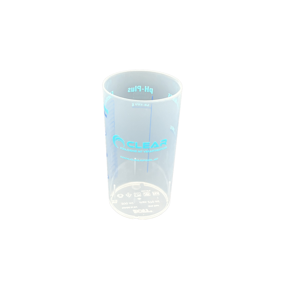 CLEAR Dosierbecher aus Kunststoff mit Messskala – 500 ml – ideal zur exakten Dosierung von Poolchemie.