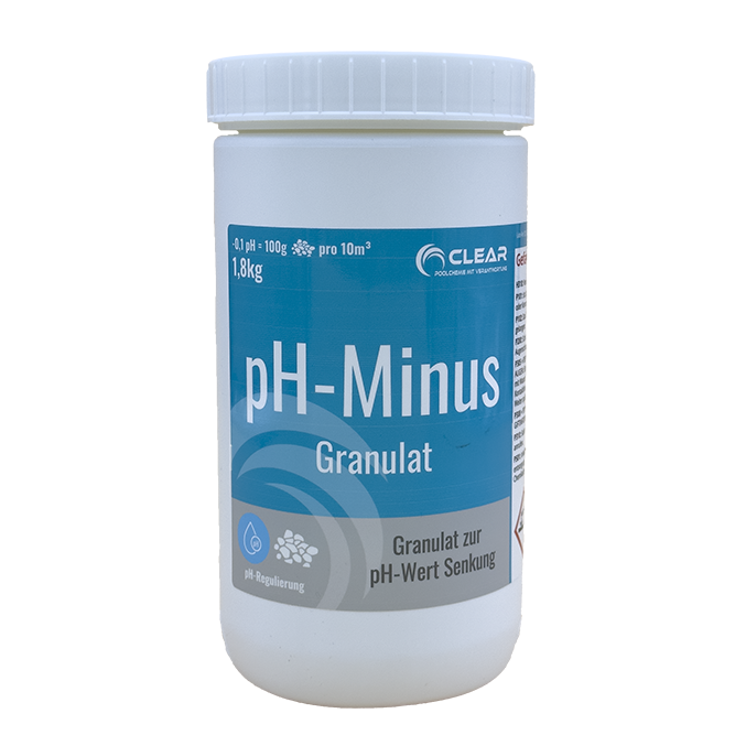 Dose mit pH-Minus Granulat von CLEAR - Poolchemie mit Verantwortung