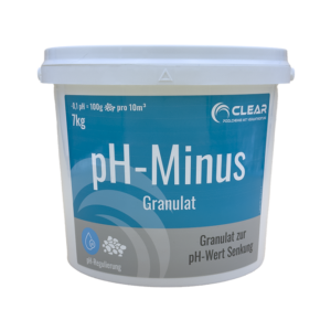 Kübel mit pH-Minus Granulat von CLEAR - Poolchemie mit Verantwortung