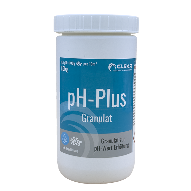 Dose mit pH-Plus Granulat von CLEAR - Poolchemie mit Verantwortung