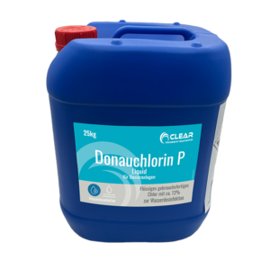 Kanister mit flüssigem Chlor von CLEAR - Poolchemie mit Verantwortung