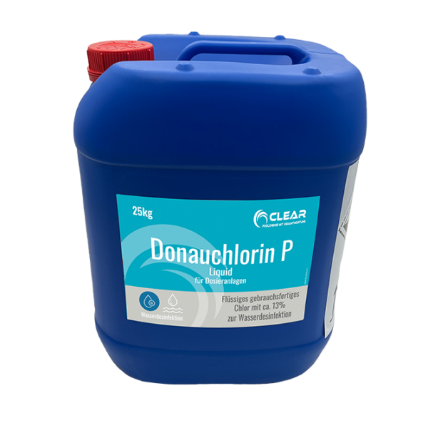 Kanister mit flüssigem Chlor von CLEAR - Poolchemie mit Verantwortung