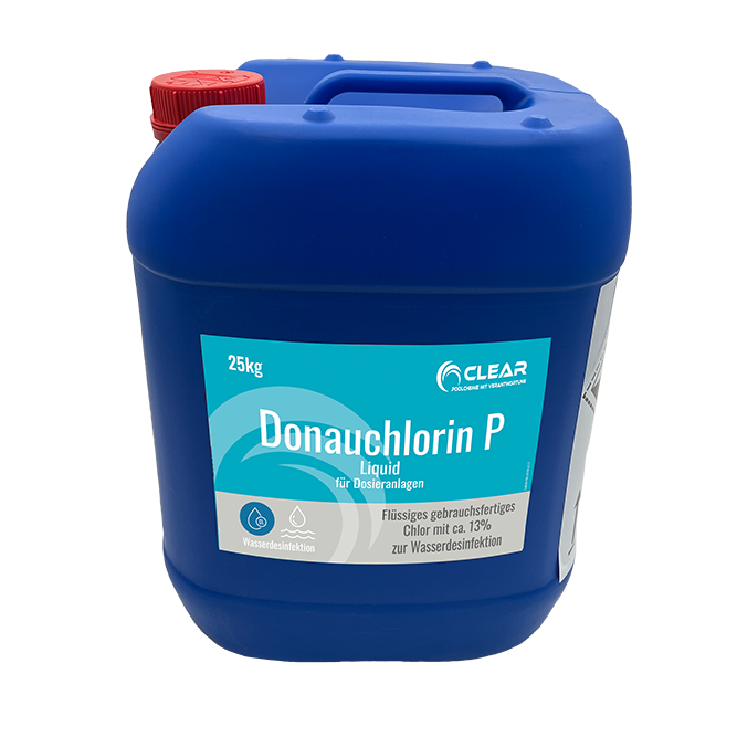 Kanister mit flüssigem Chlor von CLEAR - Poolchemie mit Verantwortung